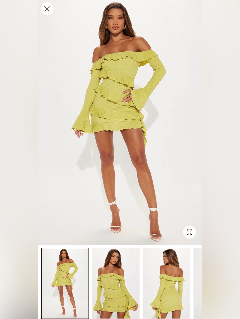 Fashion Nova Lime Ruffle Off-Shoulder Mini Dress